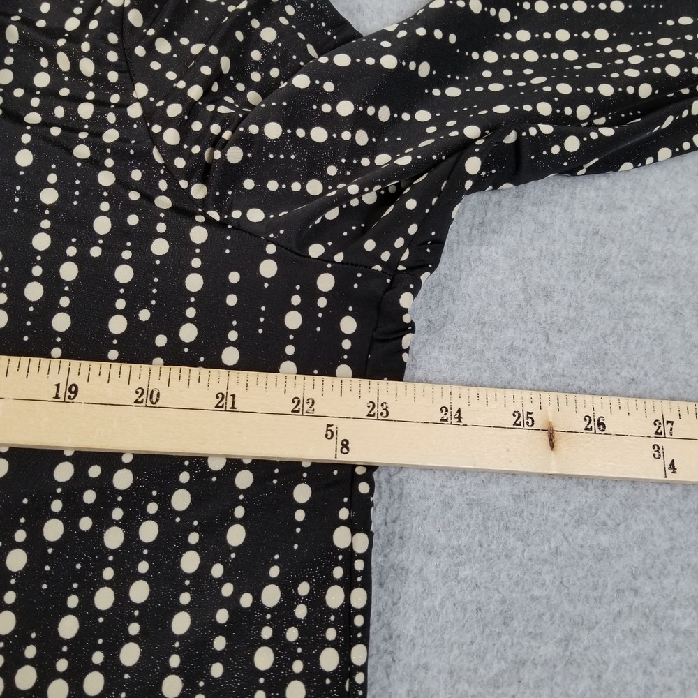 Susan Lawrence Top Womens 1X Plus Black Beige Polka Dot Bell Sleeve Blouse Fun - Picture 9 of 9